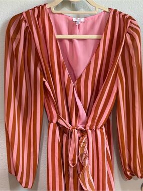 NWOT Q&A Los Angelos Striped Pink & Rust Wrap Dress